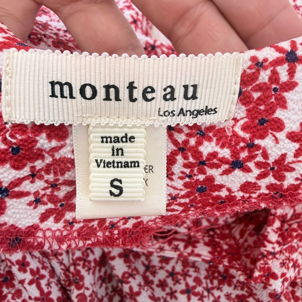 Monteau Los Angeles Red Floral Flutter Sleeve Tiered Midi Dress Small - Picture 4 of 7